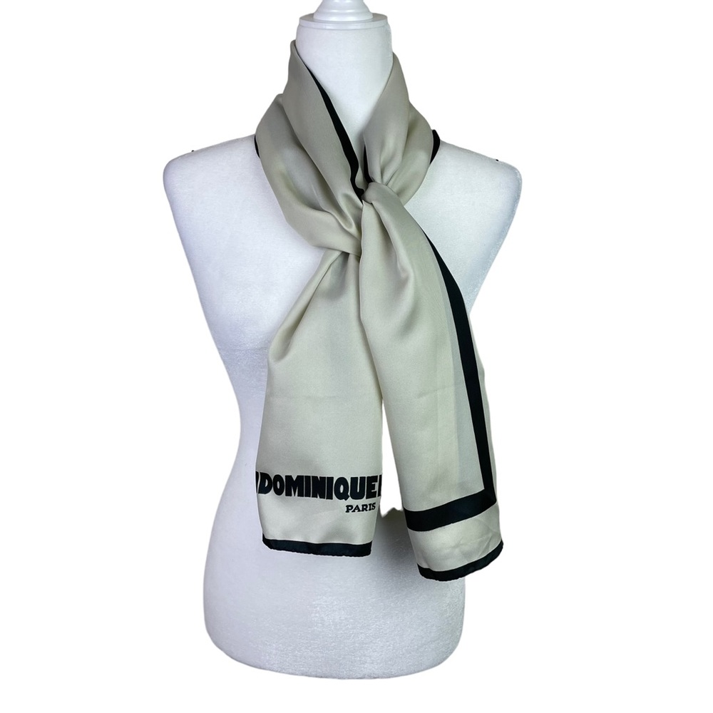 Vintage Dominique Logo Rectangular Scarf Cream With Black Border And Logo